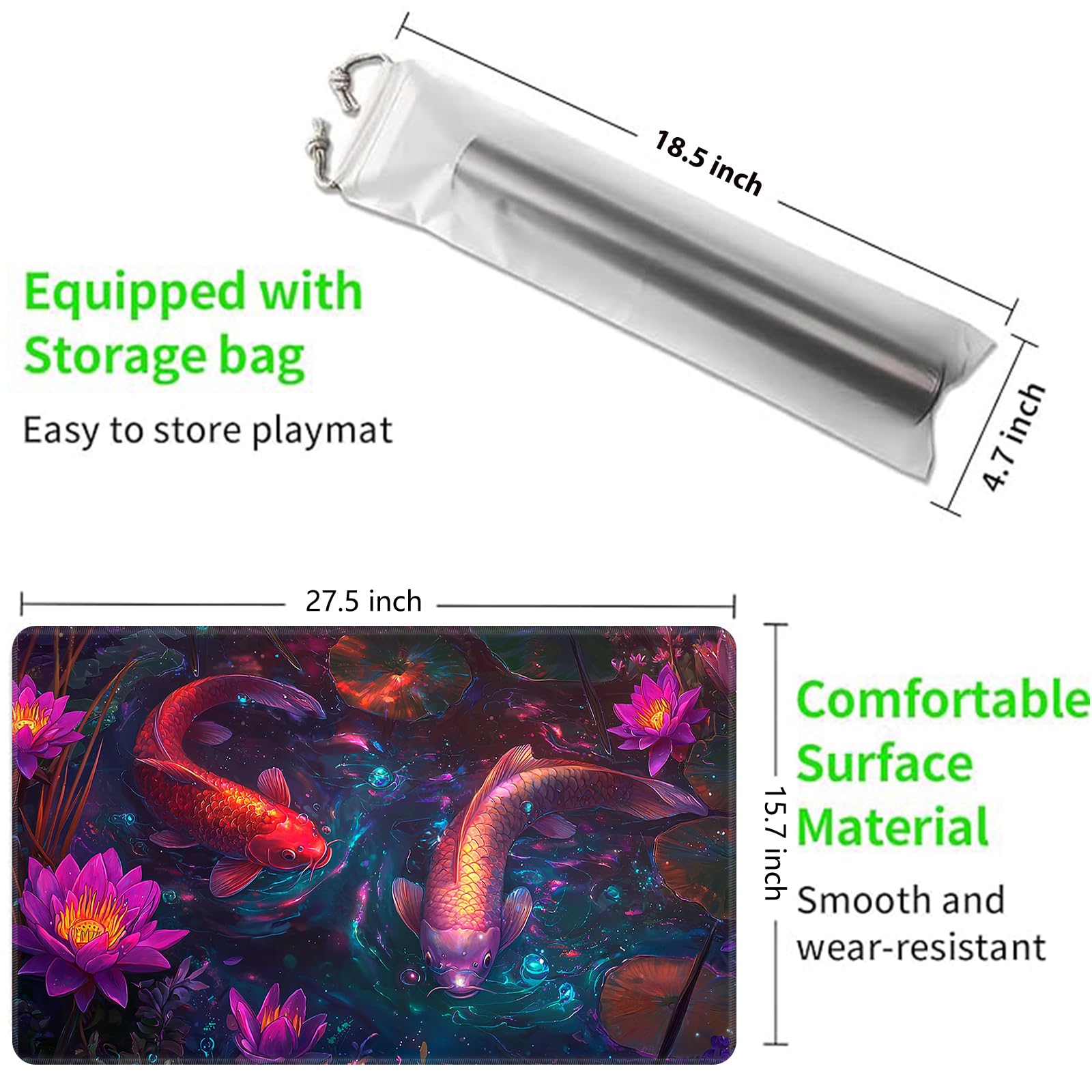 JANENFNA Playmat 27.5" x 15.7" with Magic Zones for MTG Card Game Playing Board Game Mat for Card Breaking Commander Deck Gaming Card Game Battles Mat with Storage Bags - Image 2