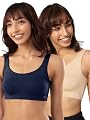 NYKD Women's Cotton Non Padded Wire Free Everyday Bra Bra, NYB113PO2, Peacoat, Skin, S, 2N
