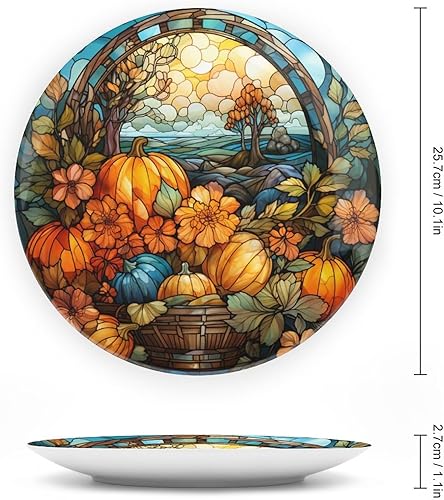 Miniatura 2 de Plato de cosecha de otoño de calabaza para decoración de pared de oficina en casa, plato decorativo con soporte de exhibición, adorno de cerámica,