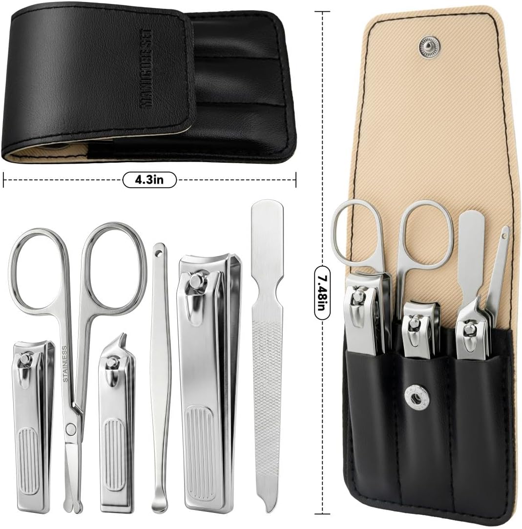 Nail Clippers 6 in 1 Manicure Set - Professional Nail Kit Gifts for Men Women, Fingernail & Toenail Clippers Kit with Leather Case Travel Essentials Ideas for Christmas Mother Father Valentine's Day