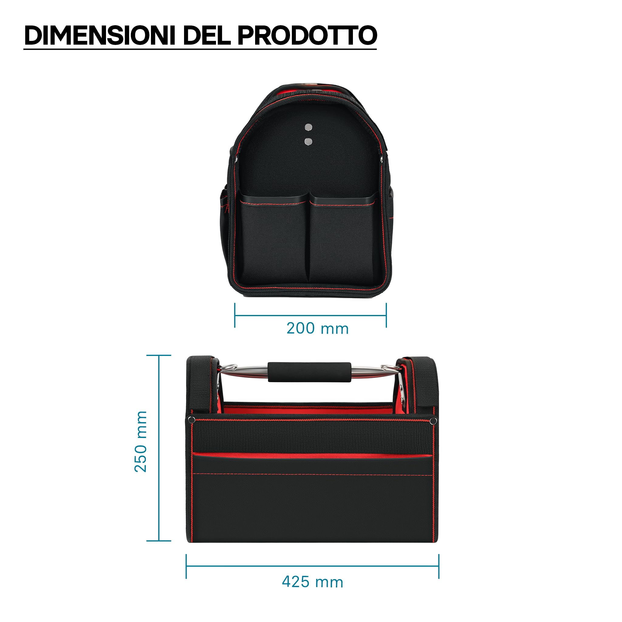 Borsa portautensili XL con scomparti interni ed esterni tracolla regolabile e maniglia di trasporto
