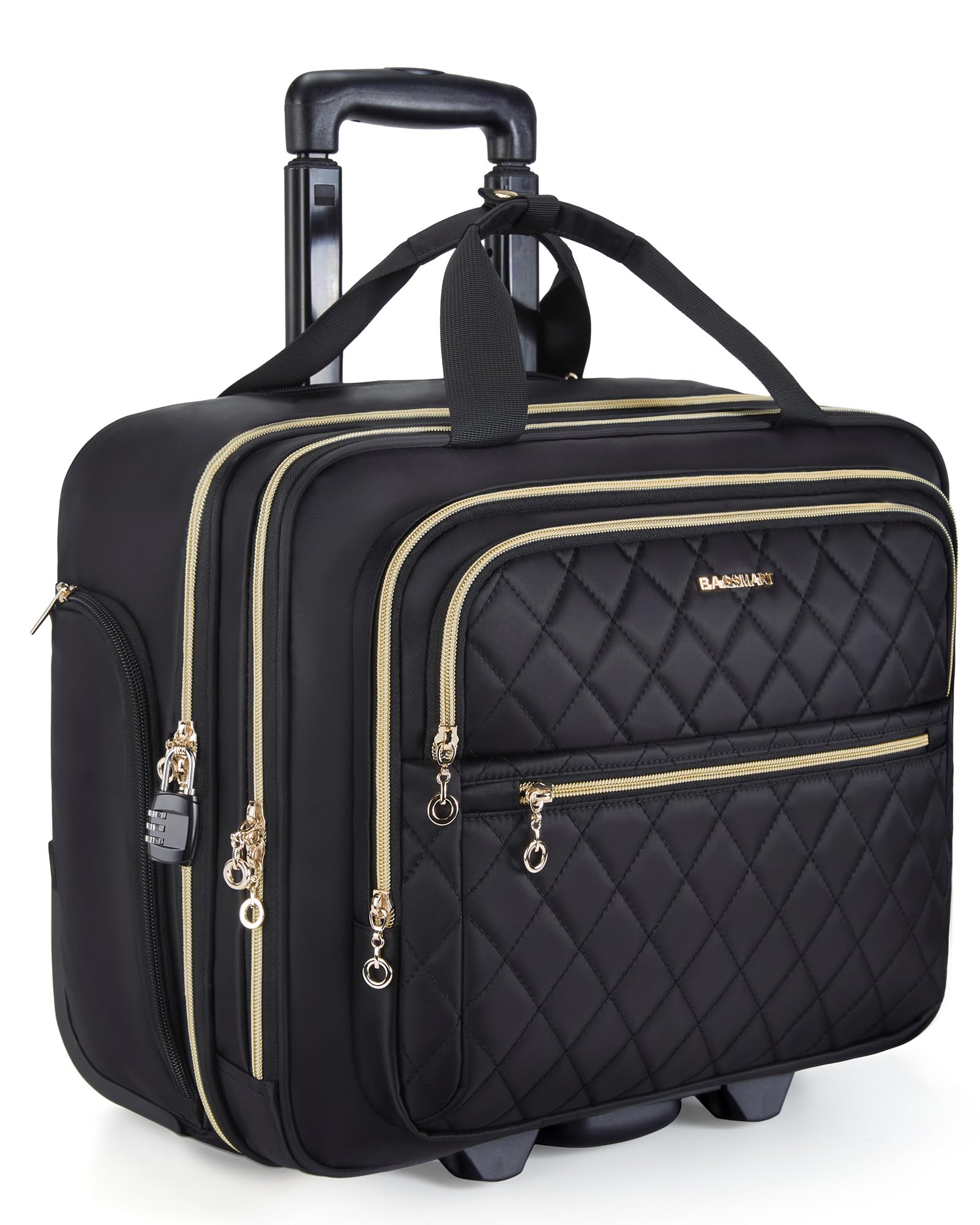 BAGSMART Rolling Laptop Bag Women, Underseat Wheeled Briefcase Fits 15.6 Inch Laptop, Rolling Computer Bag with TSA Lock, Overnight Roller Bag for Travel Work Business, Black