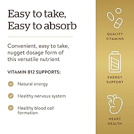 Solgar Vitamin B12 1000 mcg, 100 Nuggets - Energy Production, Red Blood Cells - Healthy Nervous System - Promotes Cardiovascular Health - Vitamin B - Non-GMO, Gluten Free, Kosher - 100 Servings
