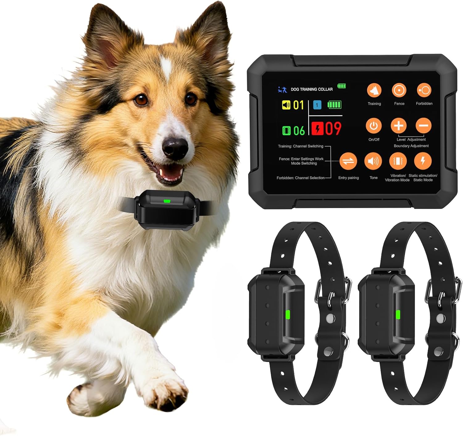 3-in-1 Radar Wireless Dog Fence System for 3 Dogs, Dog Training Collar with Fence & Forbidden Zone Modes, No GPS Indoor Outdoor Dog Containment, IPX7 Waterproof (2 Collars)