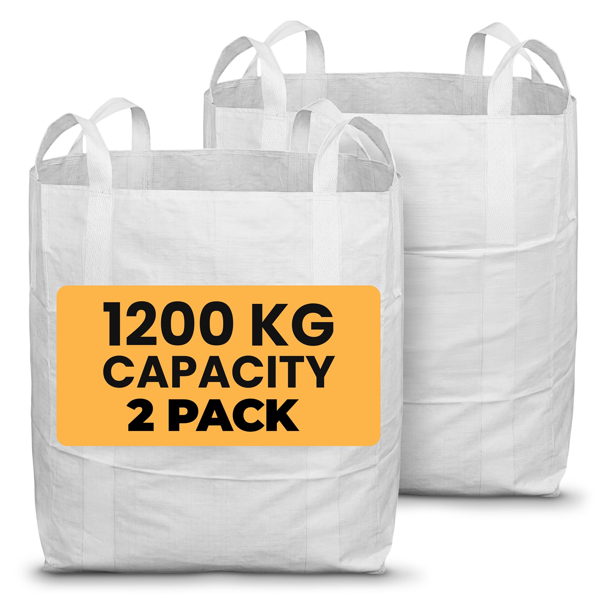 Extra Large 1.2 Tonne Builders Bag - 2 Pack FIBC Ton Bag - Heavy-Duty Polypropylene Bulk Bags with Reinforced Lifting Loops and Stitching - Reusable Dumpy Sack for Industrial or Garden Use