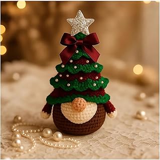 DIY Crochet Christmas Tree Gnome Kit Santa Claus Gnomes Doll How to Crocheting Kits Beginners Easy Learn to Crochet Starter Christmas Plush Craft Decor Ornament Holiday Xmas Decoration (Completed-A)