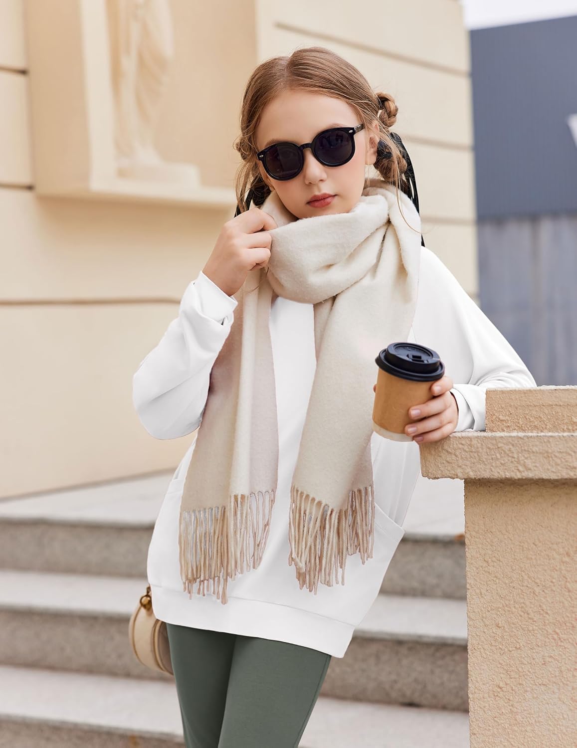 Arshiner Girls Long Sleeve Shirts with Pockets Crewneck Soft Casual Raglan Kids Blouse Tee Tops - Image 3