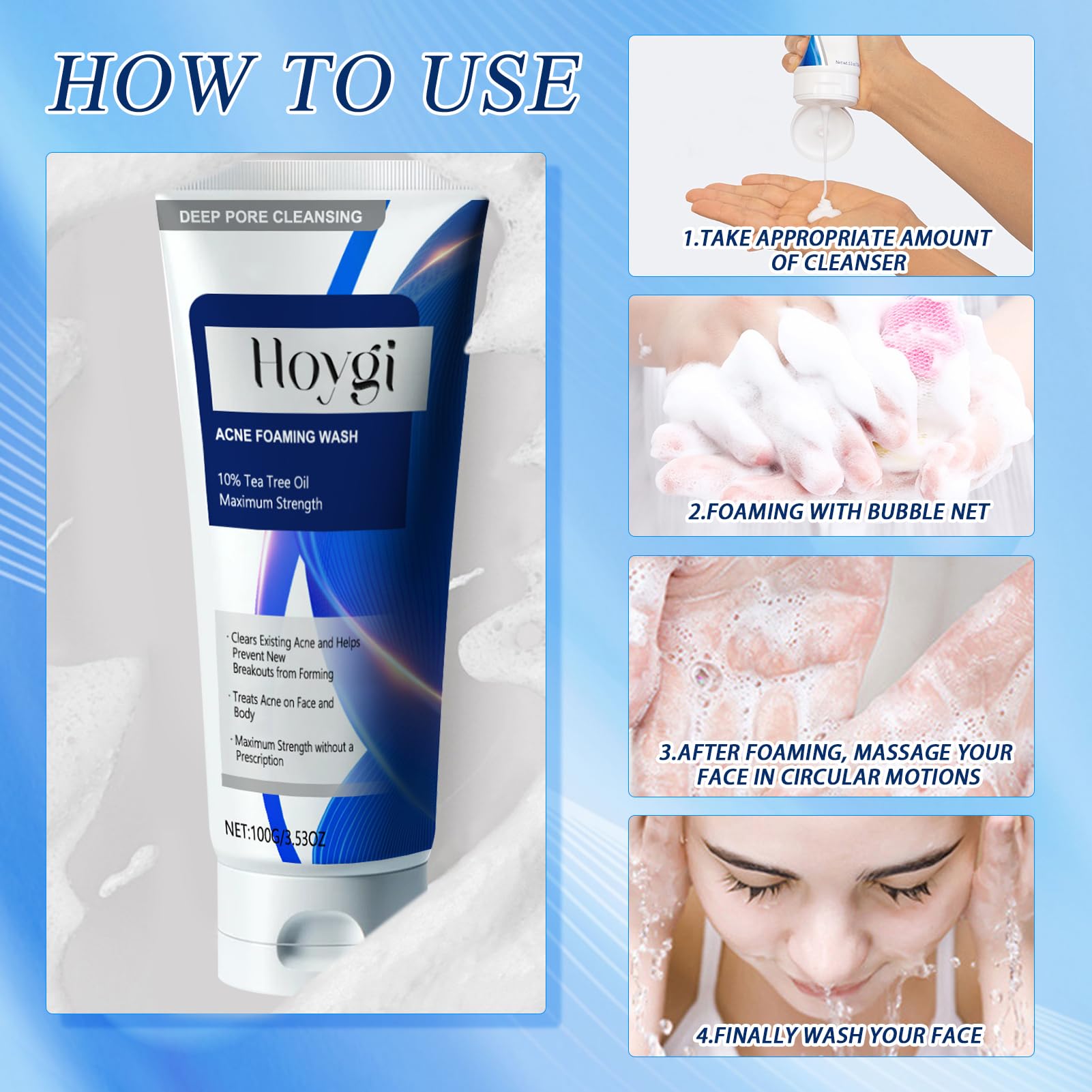 Acne Foaming Wash, pianka do głębokiego oczyszczania porów | Łagodny codzienny środek do mycia twarzy do głębokiego oczyszczania porów, przeciwpryszczowy płyn, do oczyszczania twarzy z