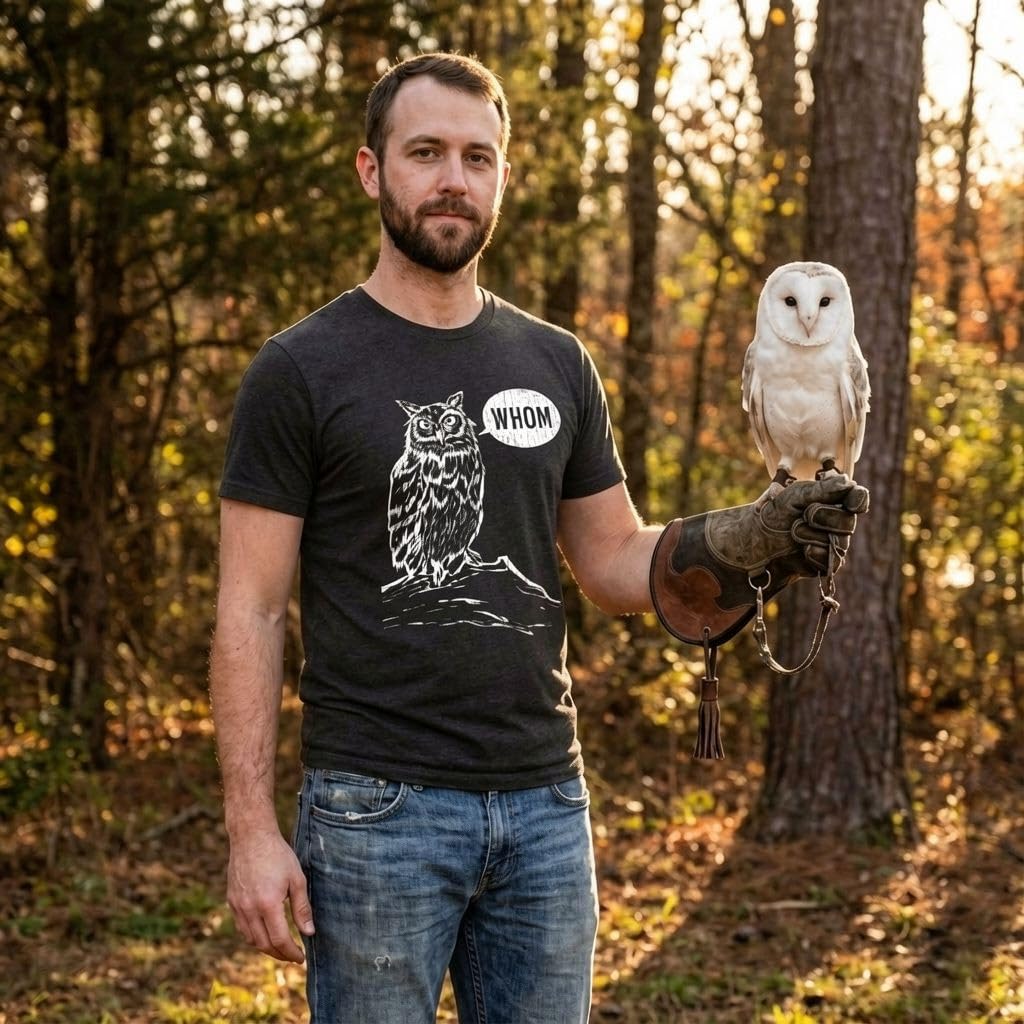 Crazy Dog Tshirts - Mens Whom Owl Tshirt Funny Grammar Nerd Sarcastic Graphic Novelty tee (Heather Black)