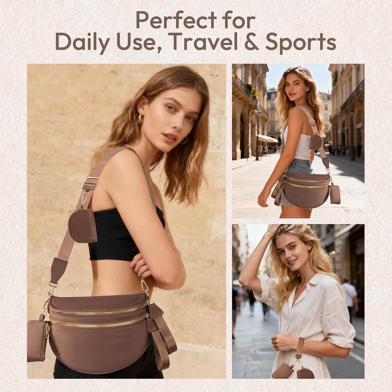 Cross Body Bag for Women Bum Bag Checkered Belt Bags Fanny Packs for Girls Travel Purse Fashion Waist Packs Crossbody Nylon Purse Trendy Shoulder Bags for Womens - Image 6