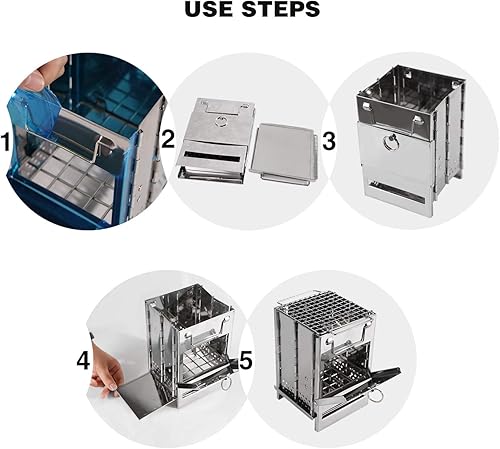 Vista 9 de REDCAMP Estufa de campamento plegable de leña con rejilla de acero inoxidable, estufa plegable portátil para mochilero, estufa de cohete