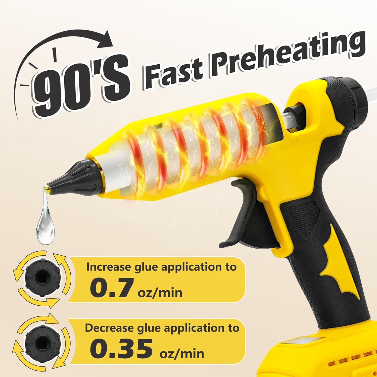 110W Cordless Hot Glue Gun for DeWalt 20V MAX Battery (Tool Only), Electric Power Full Size Glue Gun with 20PCS Glue Sticks, Heavy Duty Glue Gun for Arts & Crafts, Festival DIY Home Decor Repairs