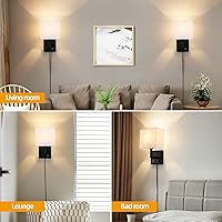 Vista 11 de Aplique de pared enchufable, lámpara de pared de cabecera con enchufe e interruptor regulable, con puerto de carga USB y enchufe, adecuado