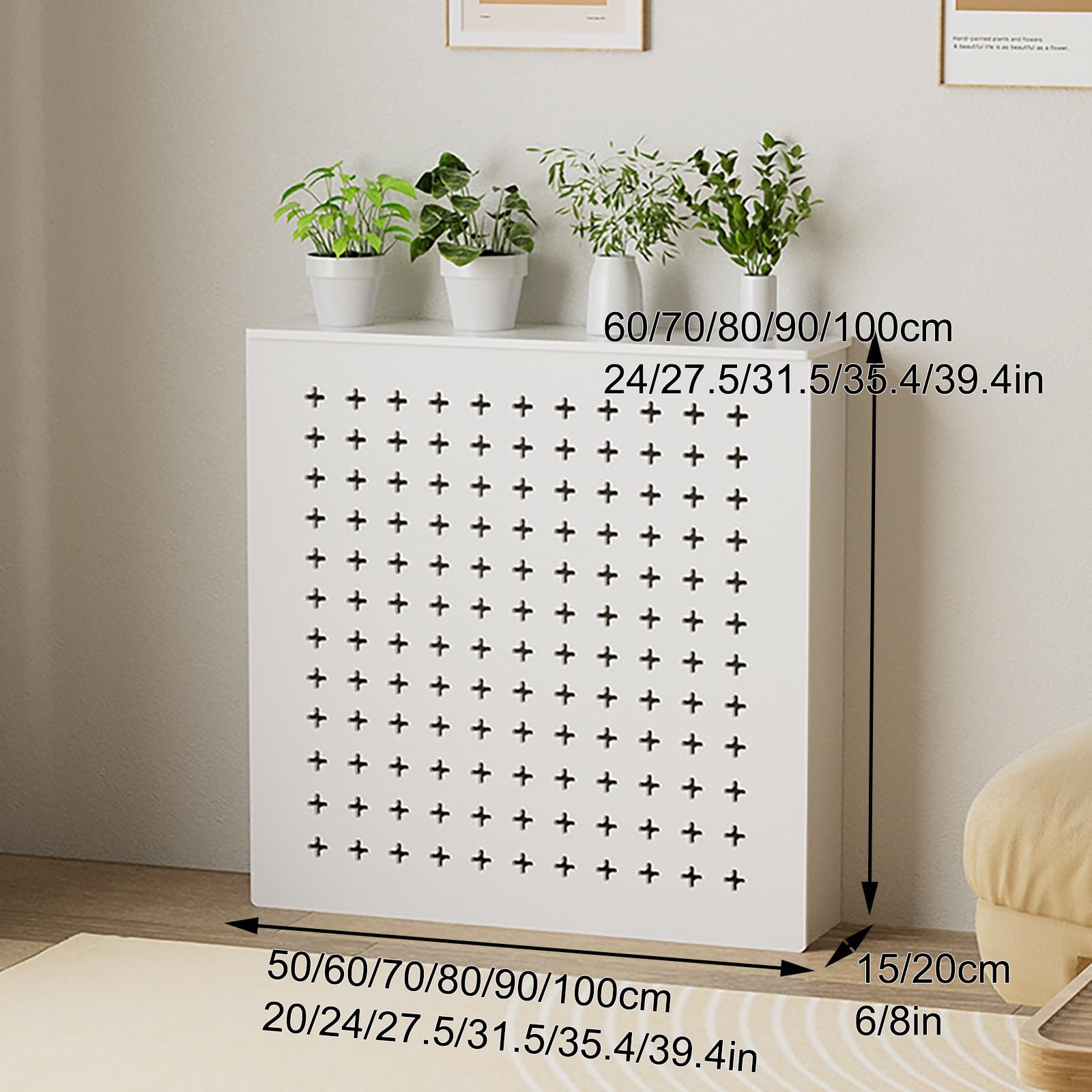 Heizkörperabdeckung, Heizkörperverkleidung Landhausstil, Heizkörperverkleidung Modern Vertikal Lamell Weiß Lackiert Schrank Heizkörper Abdeckung für Wohnzimmer/Schlafzimmer/Küche(80*90*15cm/31.5*35.4*