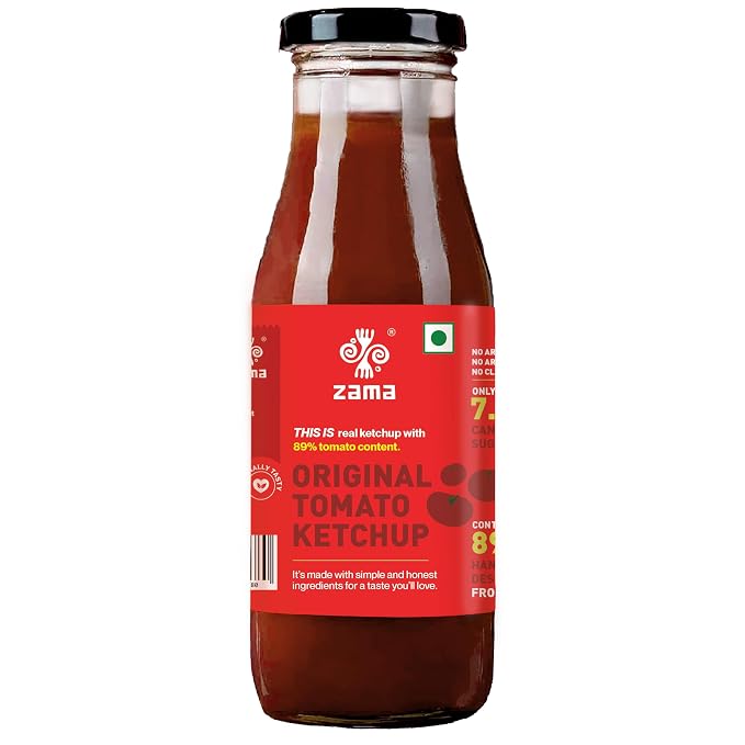 Zama Tomato Ketchup 300g Glass Bottle | Tomato Sauce | Natural Tomatoes | Tangy and Raw Flavour | Traditionally Produced | No Artificial Dyes and Flavours