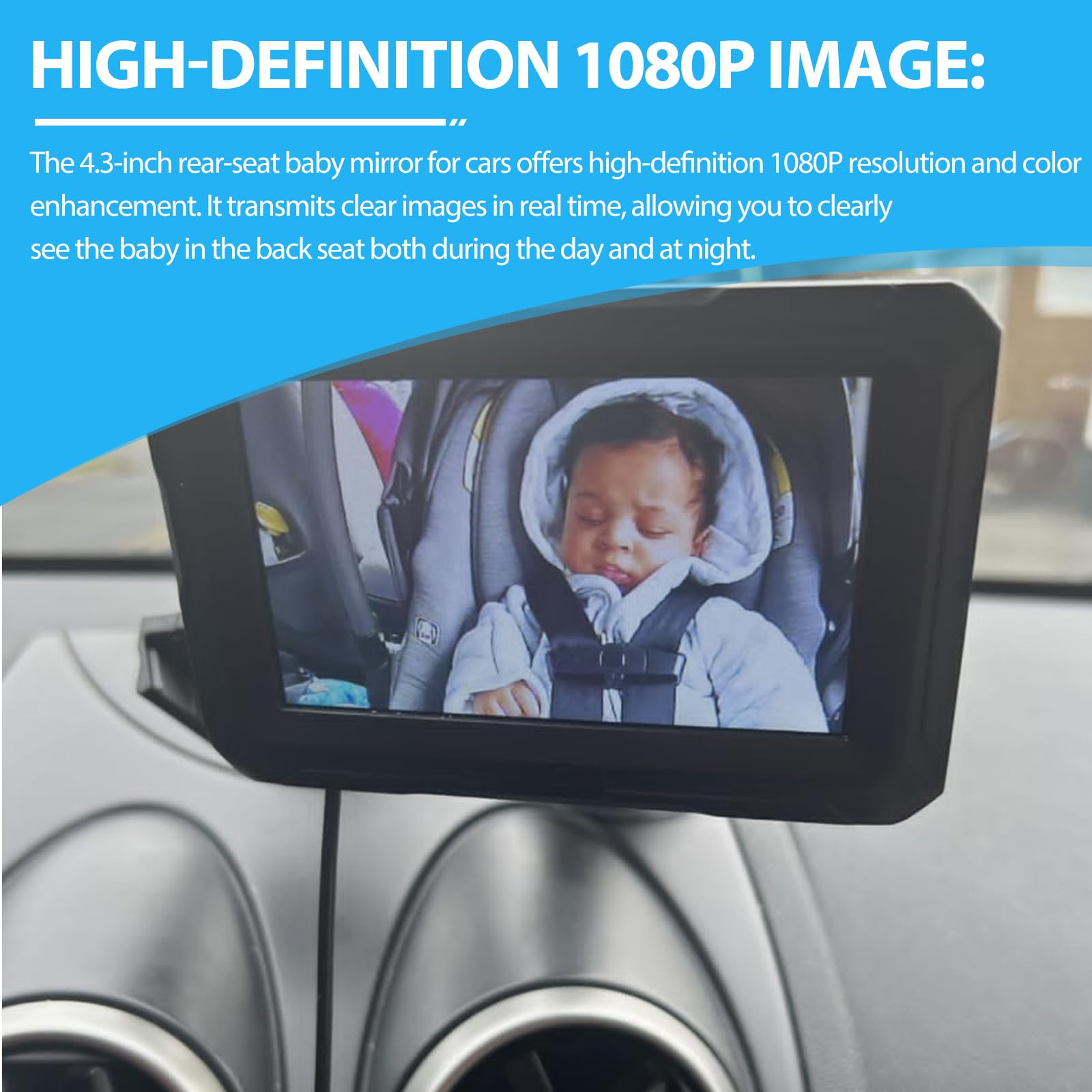 Kamera samochodowa dla niemowląt HD 1080p, lusterko samochodowe z wyświetlaczem 4,3", noktowizorem i szerokim kątem 150°, bezprzewodowa kamera na tylne siedzenie z monitorem, monitor bezpieczeństwa