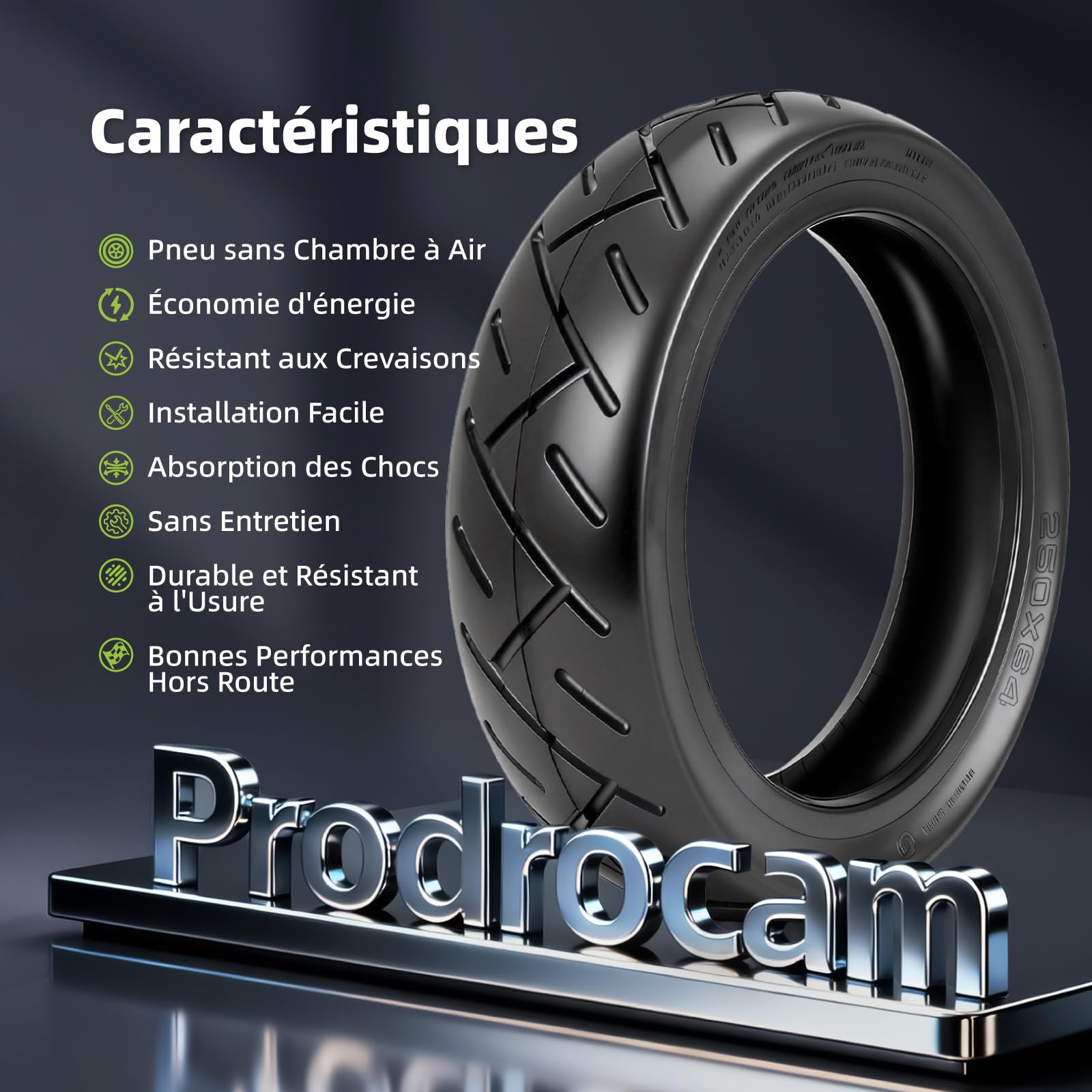 250 x 64 CST Pneu tubeless pour scooter électrique Xiaomi 4 Ultra - 10" - Pneu de rechange sans chambre à air avant/arrière - Avec buse d'air (CST Tubeless x 2)