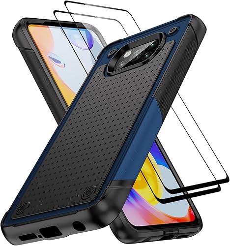 Jeylly Funda para Xiaomi Poco X3 NFC con protector de pantalla de vidrio templado 2 paquetes, resistente a prueba de golpes, funda protectora para