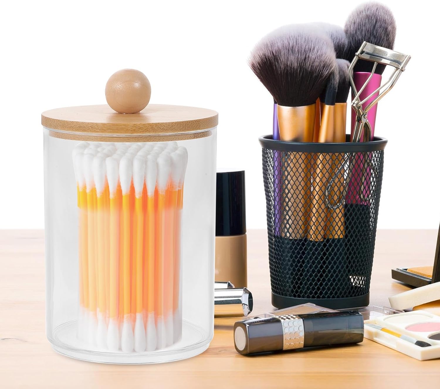 4pcs Toothpick Holder Container Set with Lid, Compact round Toothpick Organizer for Tabletop and Home Storage, Multi-functional Swab and Makeup Cotton Pad Canisters