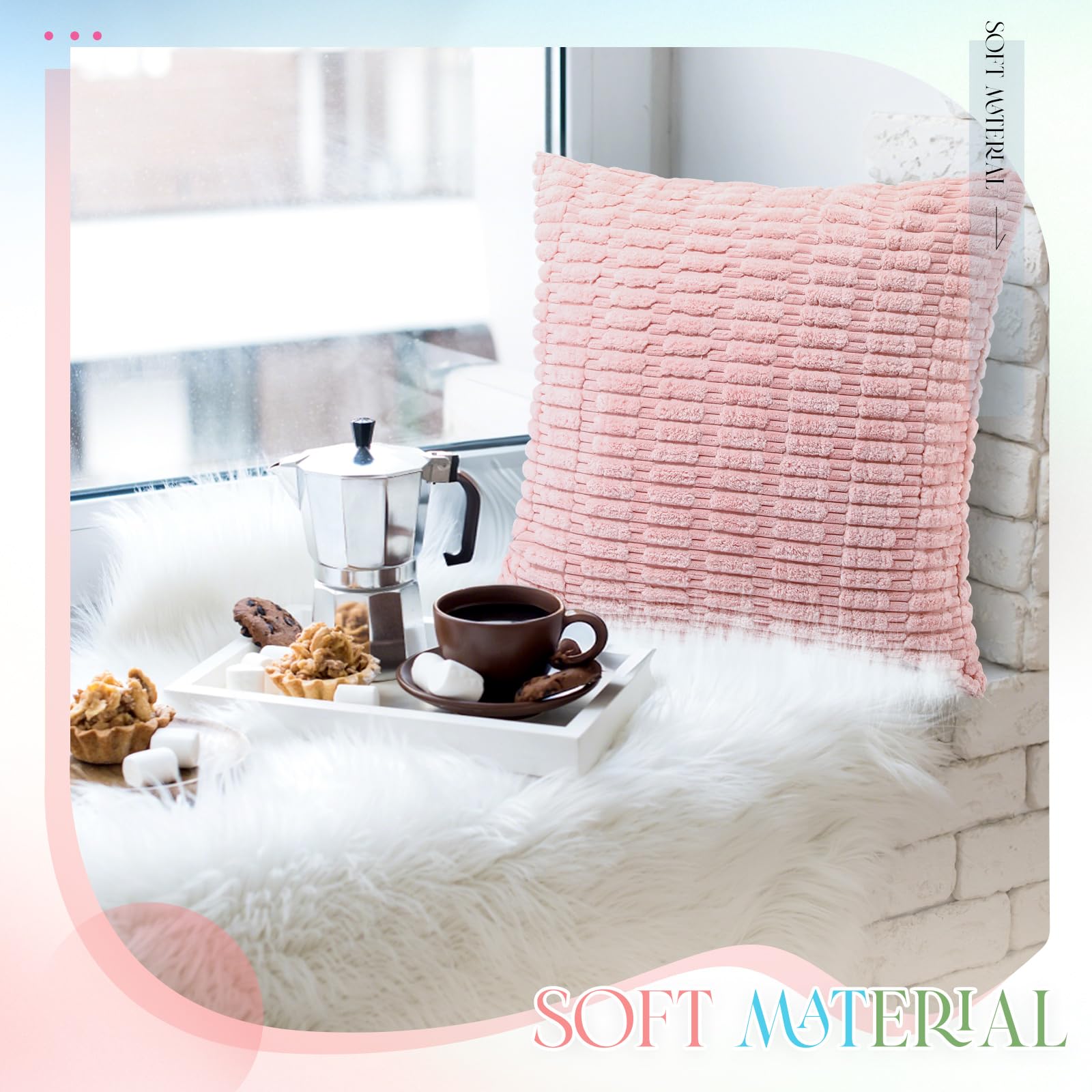 Mixweer 6 federe per cuscini pasquali in velluto a coste, 45 x 45 cm, in peluche primaverile, decorative, soffici a righe, per divano, camera da letto, soggiorno, feste (macaron)