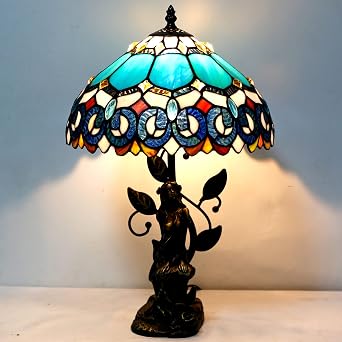 Tiffany Table Lamp Stained Glass Lamp 12X12X18.5 Blue Jewelry Baroque