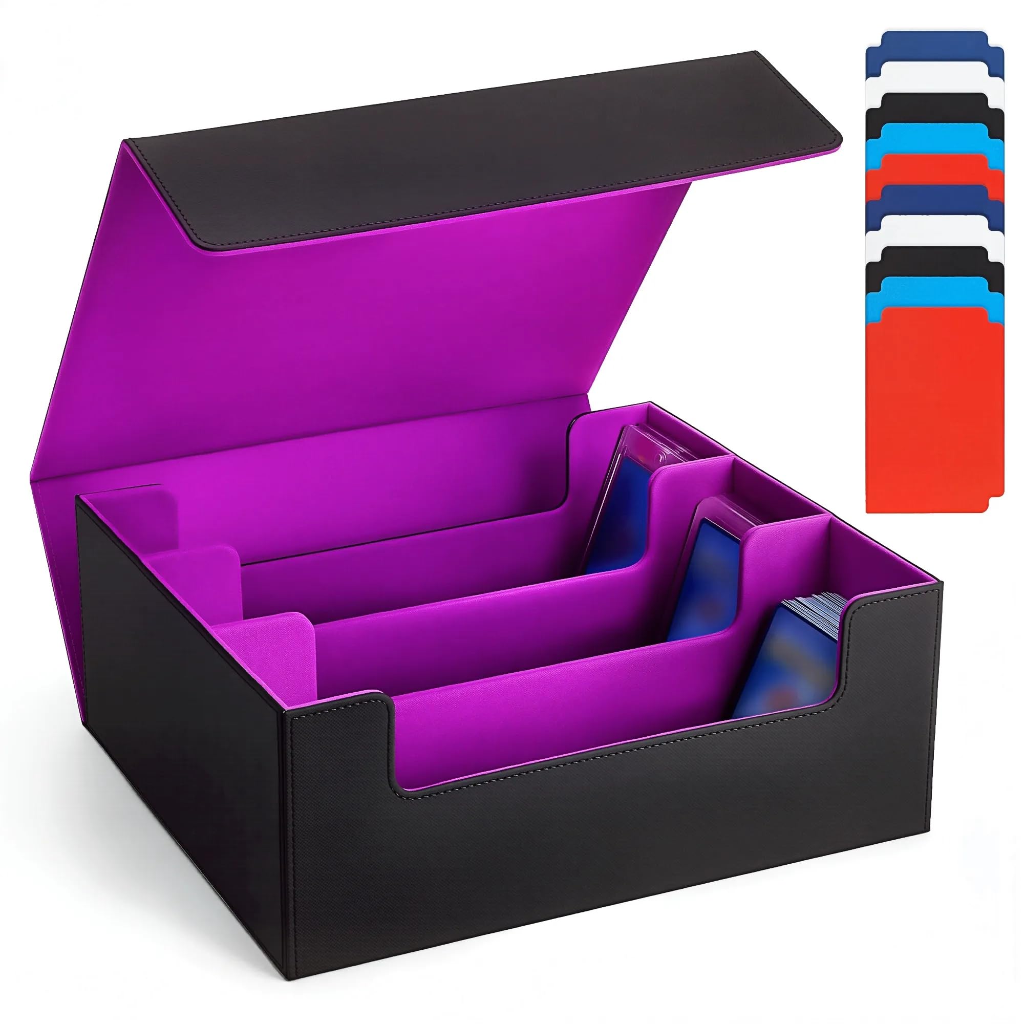 Card Storage Box For Trading Cards,1800+ MTG Deck Box With 10 Dividers,6 Stoppers,4 Supporters,Leather Magnetic Closure Card Boxes Fits For Magnetic Cards Holder,Toploaders,YuGiOh,TCG