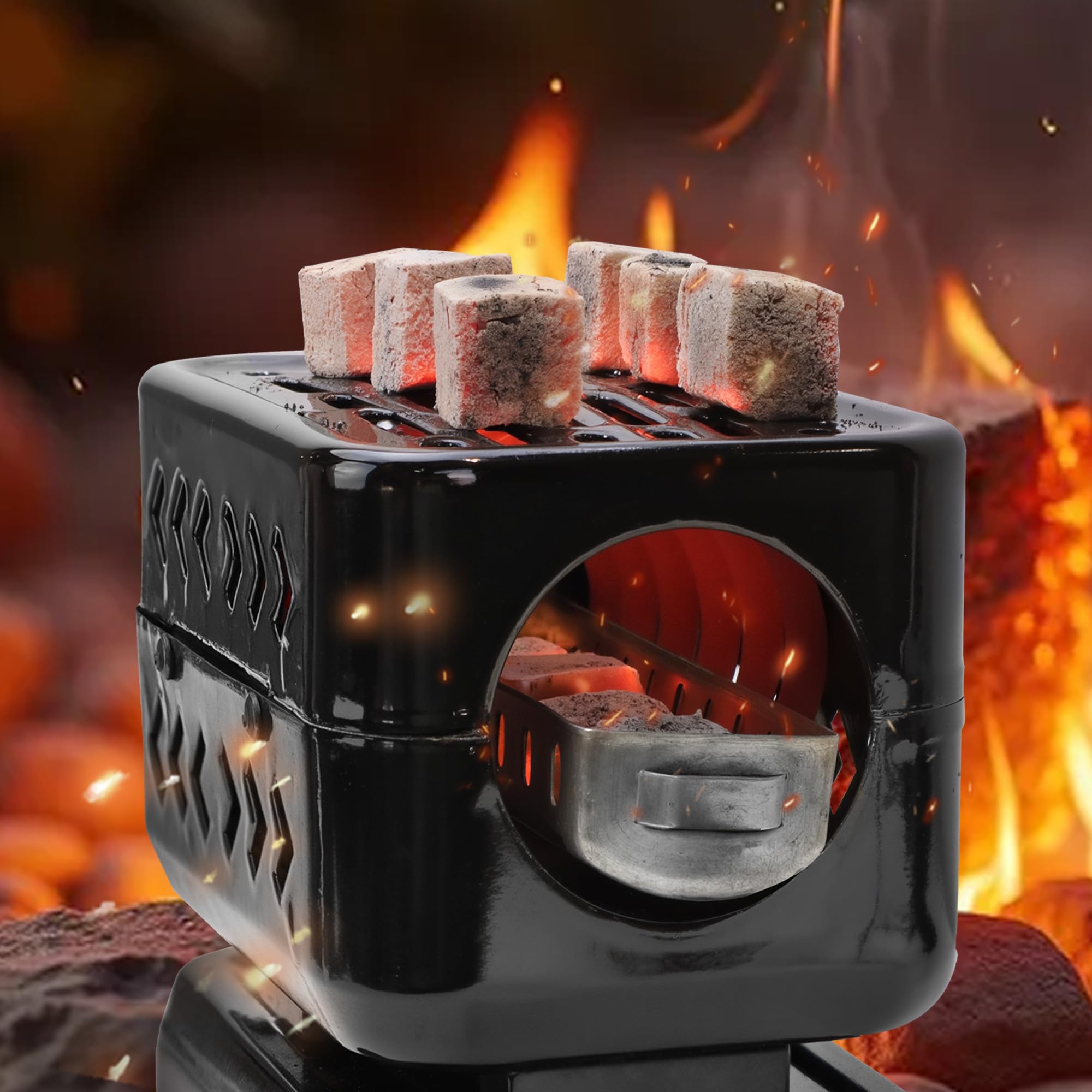 Elektrischer Kohlebrenner für Kokoskohle, 1200 W, Kokosnuss-Kohlekohle-Kohlekohleofen, inklusive Gitter und Zange (schwarz)