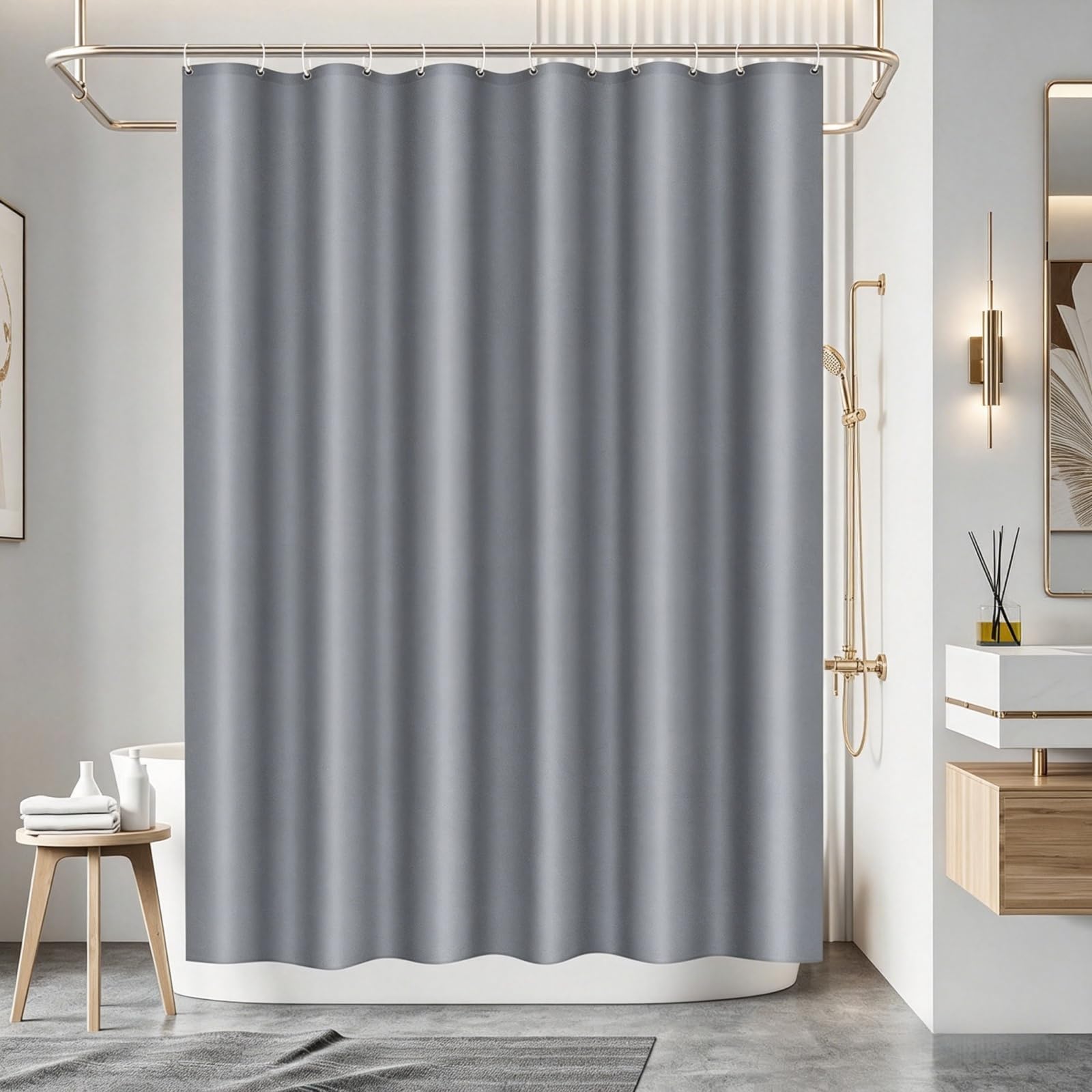 Cortina de ducha impermeable de 60 x 100 cm, color gris, con 12 ganchos, resistente al moho, perfecta para bañera y ducha, duradera y fácil de limpiar