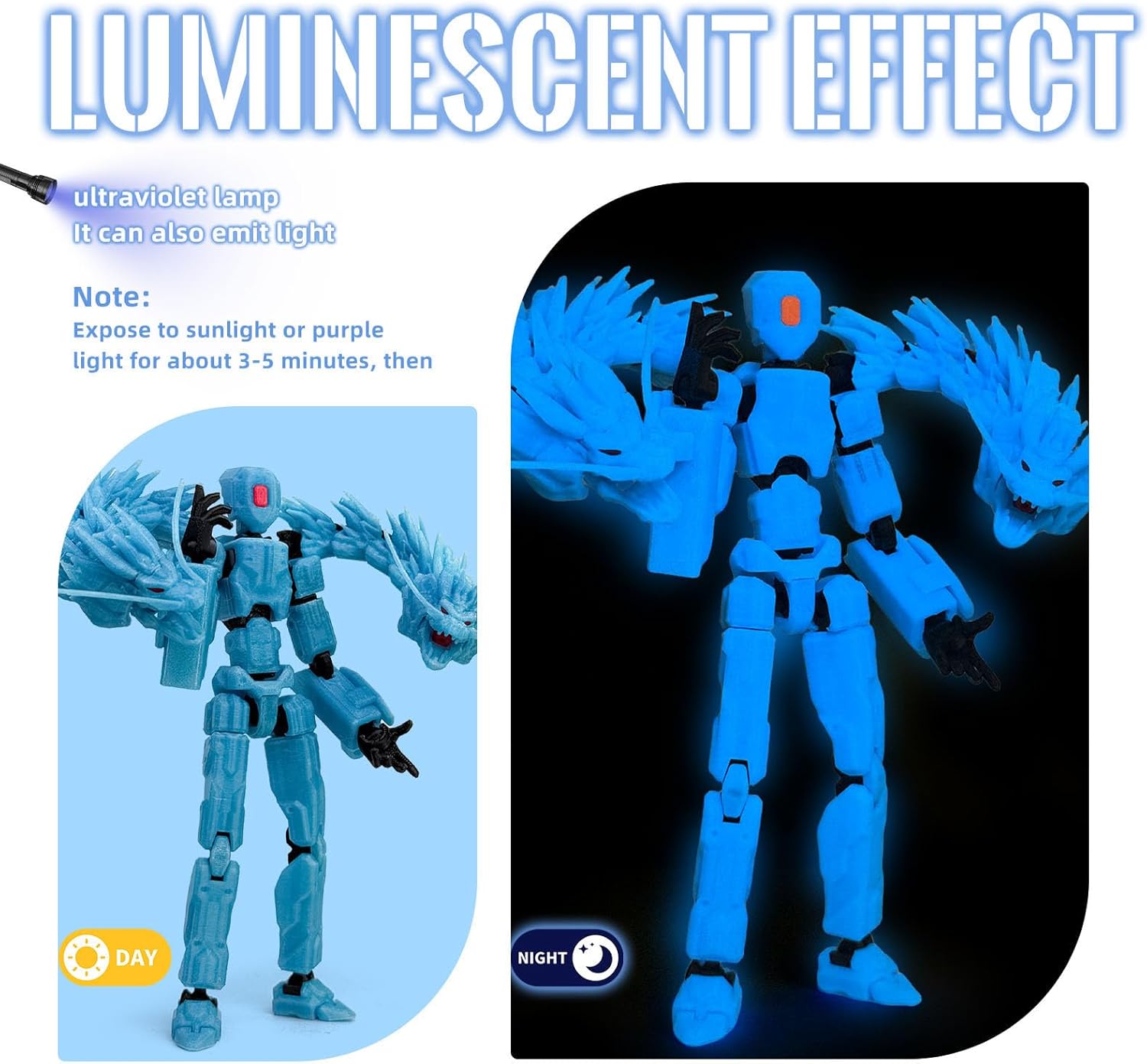 8inch T13 Assembly Completed Action Figure Set,T13 Multi-Jointed Movable There is a 3D Printed Dragon on his Body,for Collectors Desktop Decorations t-13 Movability 3D Printed Toys (Blue Hair Blue)