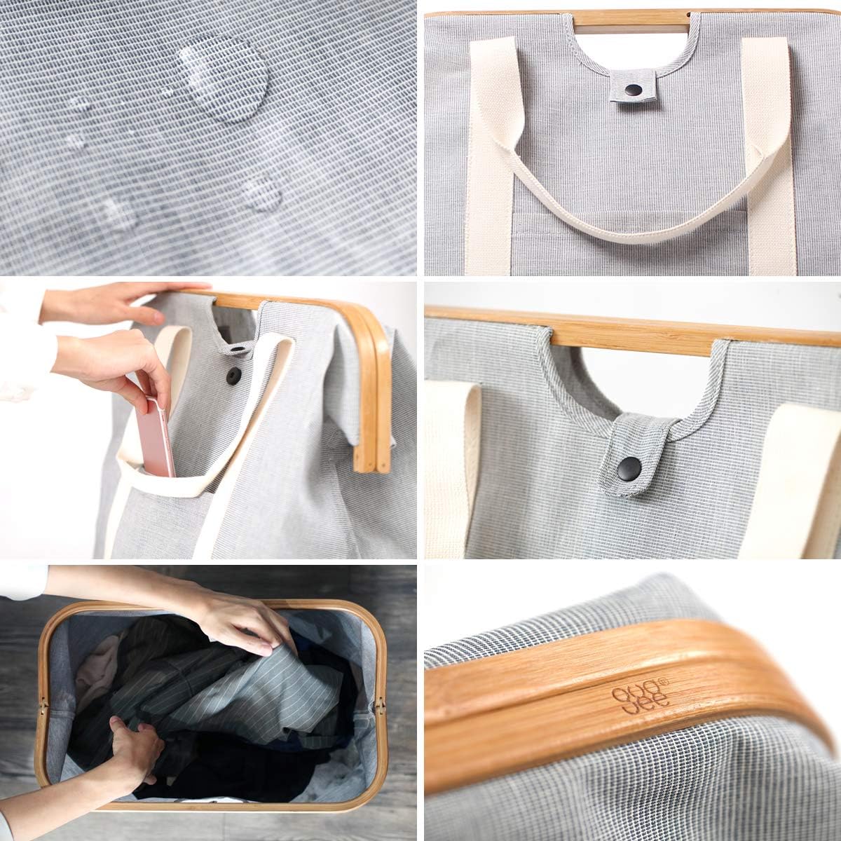 GUDEE グディ ランドリーバッグ トートバッグ 折りたたみ 大容量 撥水 布製 GudeeLife Uroki Tote Bag Bamboo (Tote bag（M）)