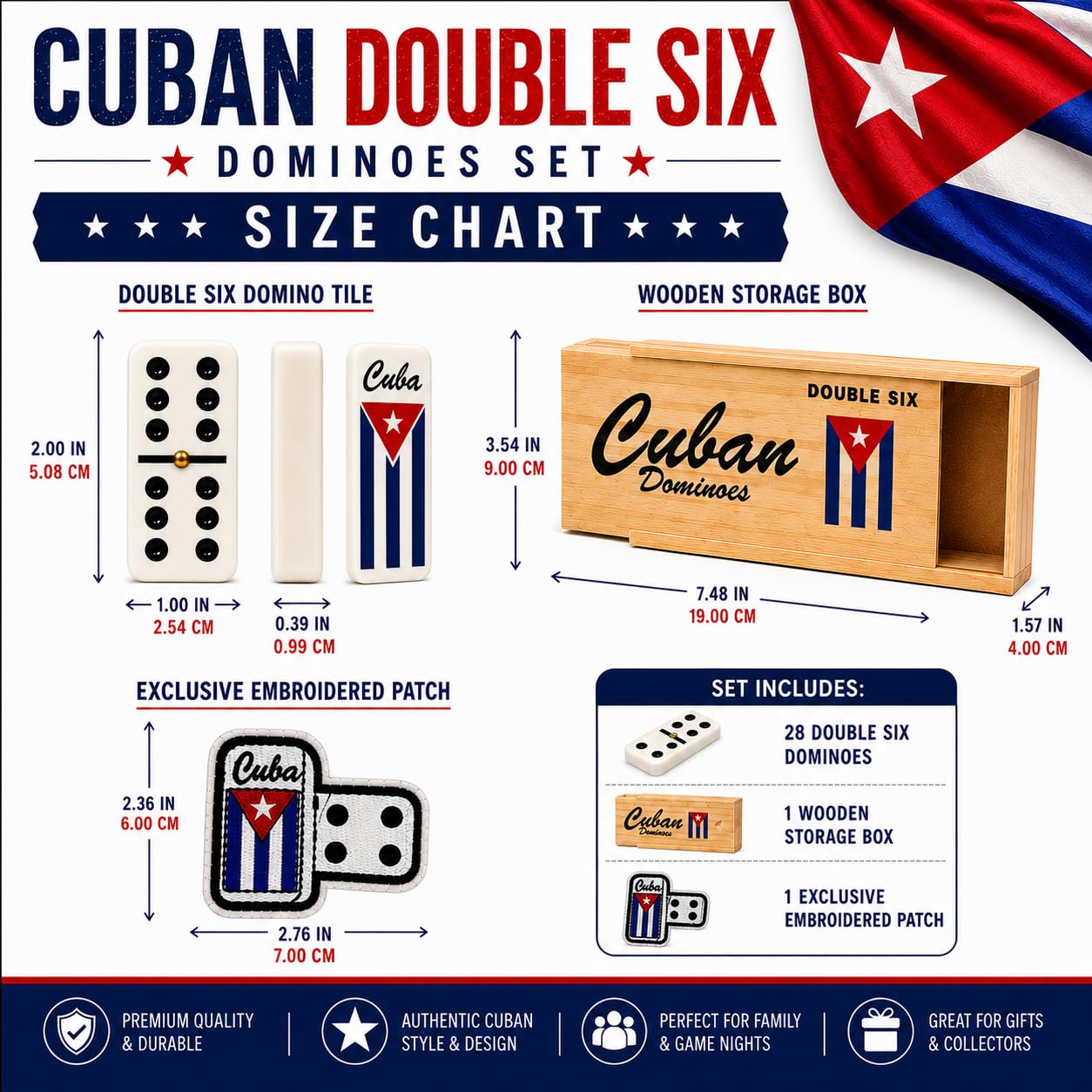 Dominó Doble Seis Estilo Cubano - 28 Azulejos Blancos Clásicos con Pips