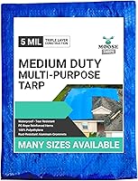 Vista 1 de Lona impermeable de 8 x 10 pies, reversible de servicio medio, azul/plateado, multiusos para interiores y exteriores, carpas, cubierta de madera
