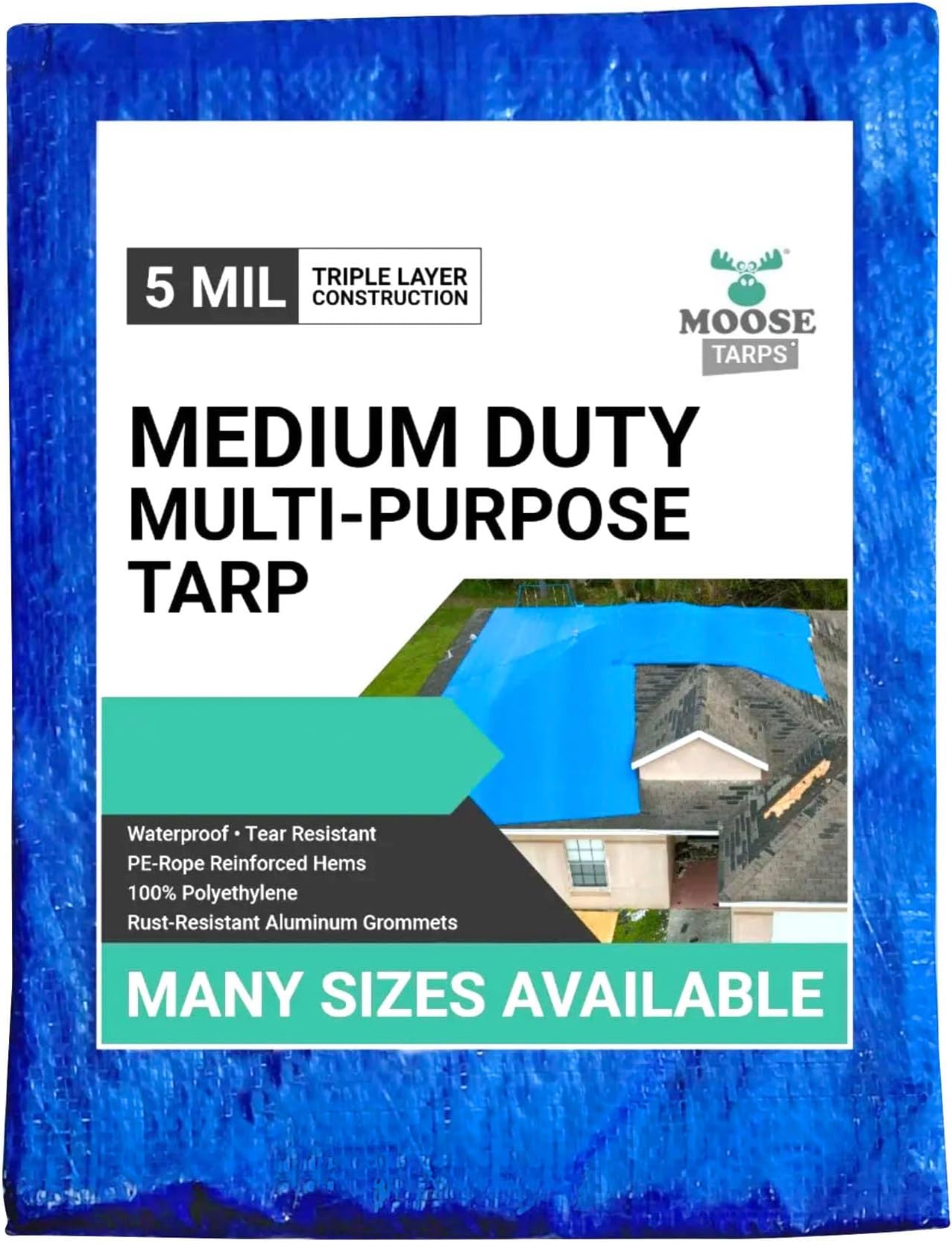 20 x 40 Foot Water Resistant Tarp, 5 mil Medium Duty Reversible Blue and Silver, Multipurpose Indoor and Outdoor Tarp for Tents, Wood, Vehicles, Boats, Pools, and Equipment