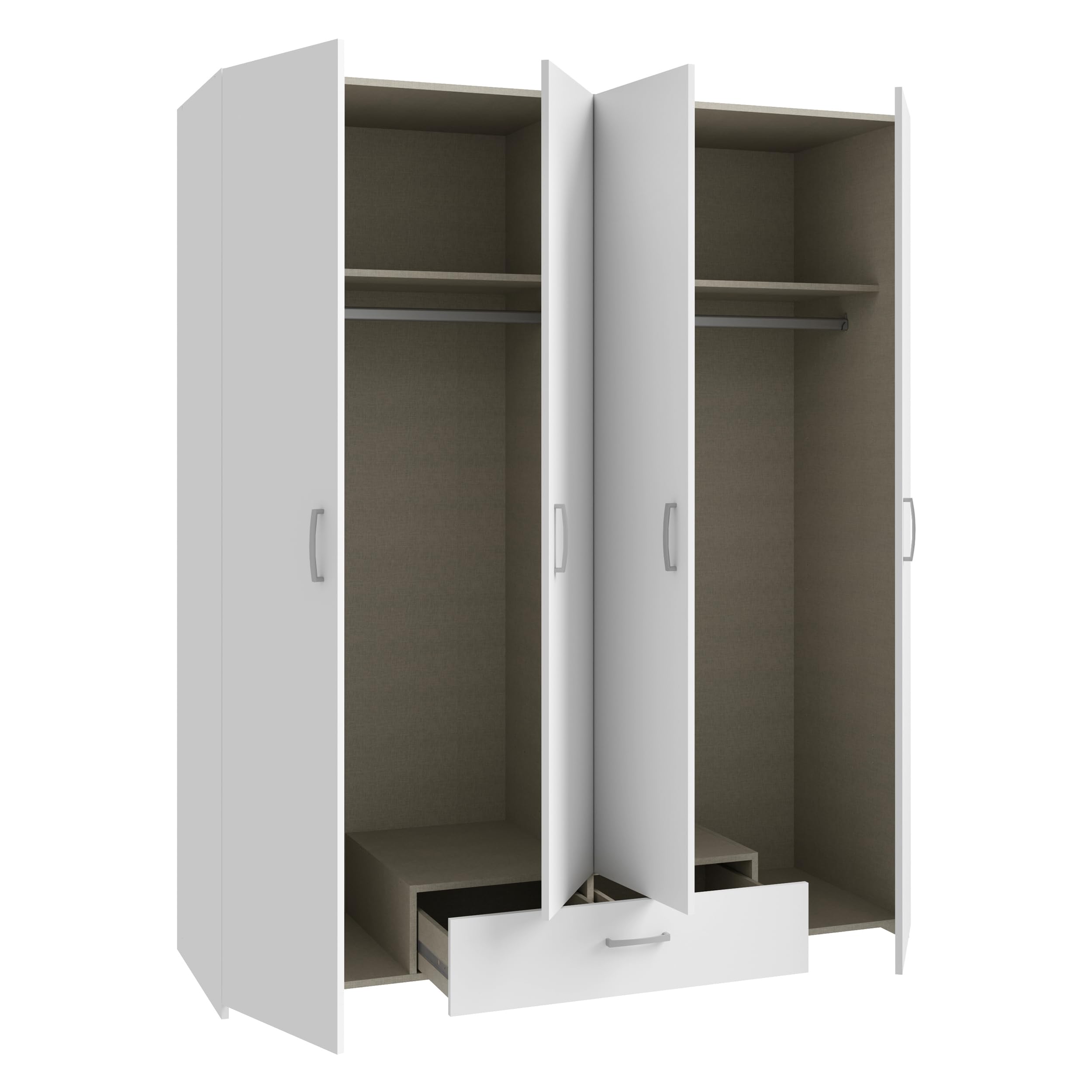 Forte ECONOBOX Kleiderschrank 160, moderner Schrank mit 4 Drehtüren und 1 Schublade, Holzwerkstoff, Weiß, 159,1 cm breit, 190,5 cm hoch, 54,4 cm tief