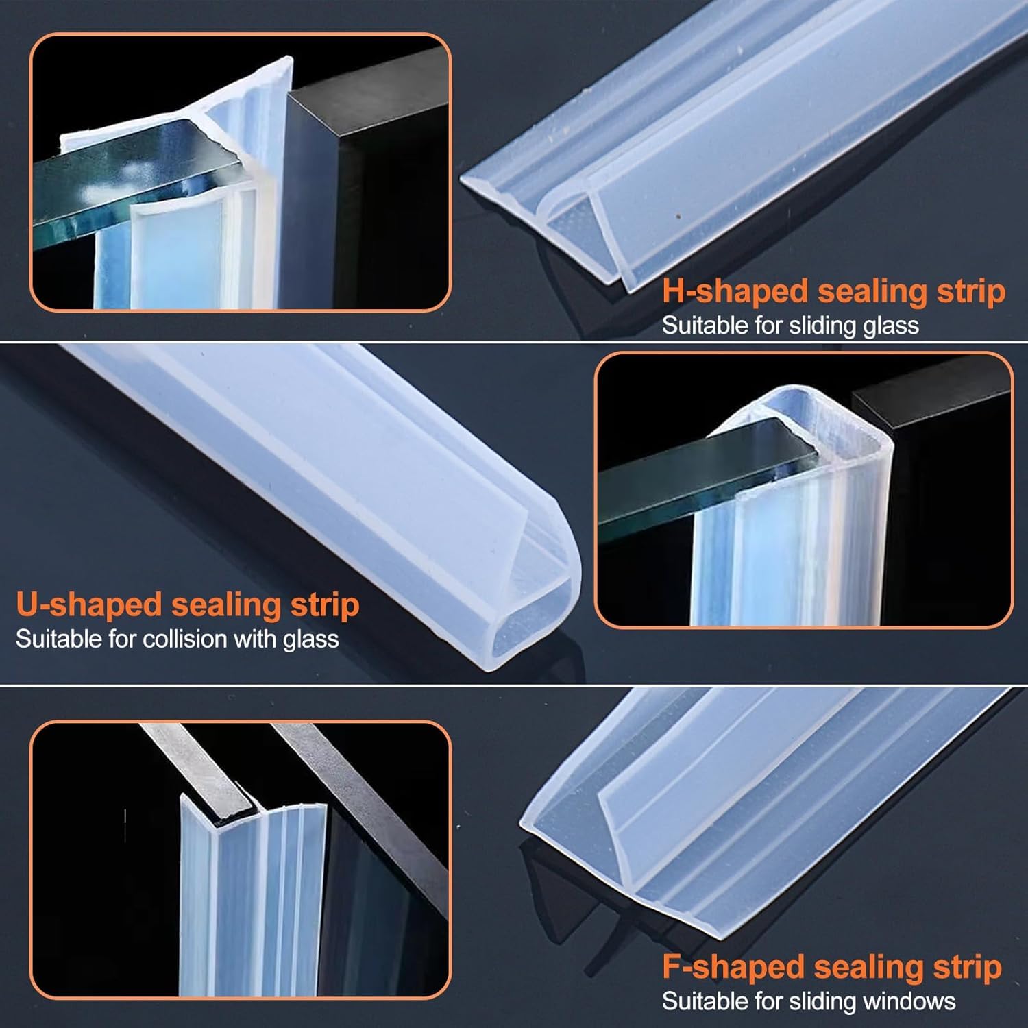 Goma Mampara Ducha,Junta Mampara Ducha, Adecuado para Vierteaguas Mampara Baño Puerta de 6mm,8mm,10mm,12mm de Espesor,Perfil de Mampara para Cristal Recto y Curvado,Fácil Instalar (F,12mm,200cm)