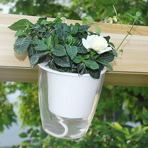 Miniatura 5 de ZOOFOX Paquete de 4 macetas de riego automático para plantas de interior, maceta grande de plástico transparente de 7 pulgadas, maceta decorativa