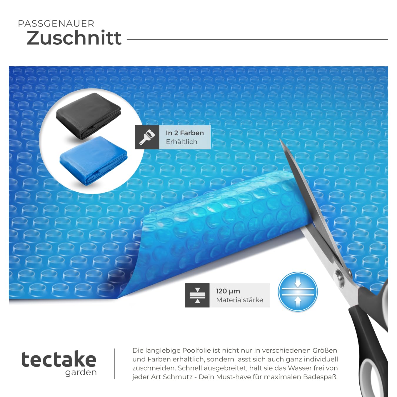 tectake® Poolabdeckung rechteckig, Solarplane Pool rechteckig, Poolzubehör Abdeckplane für Aufstellpool, Pool Garten, Pool Abdeckung mit Noppenfolie als Solar Poolheizung - 3,66x7,32 m