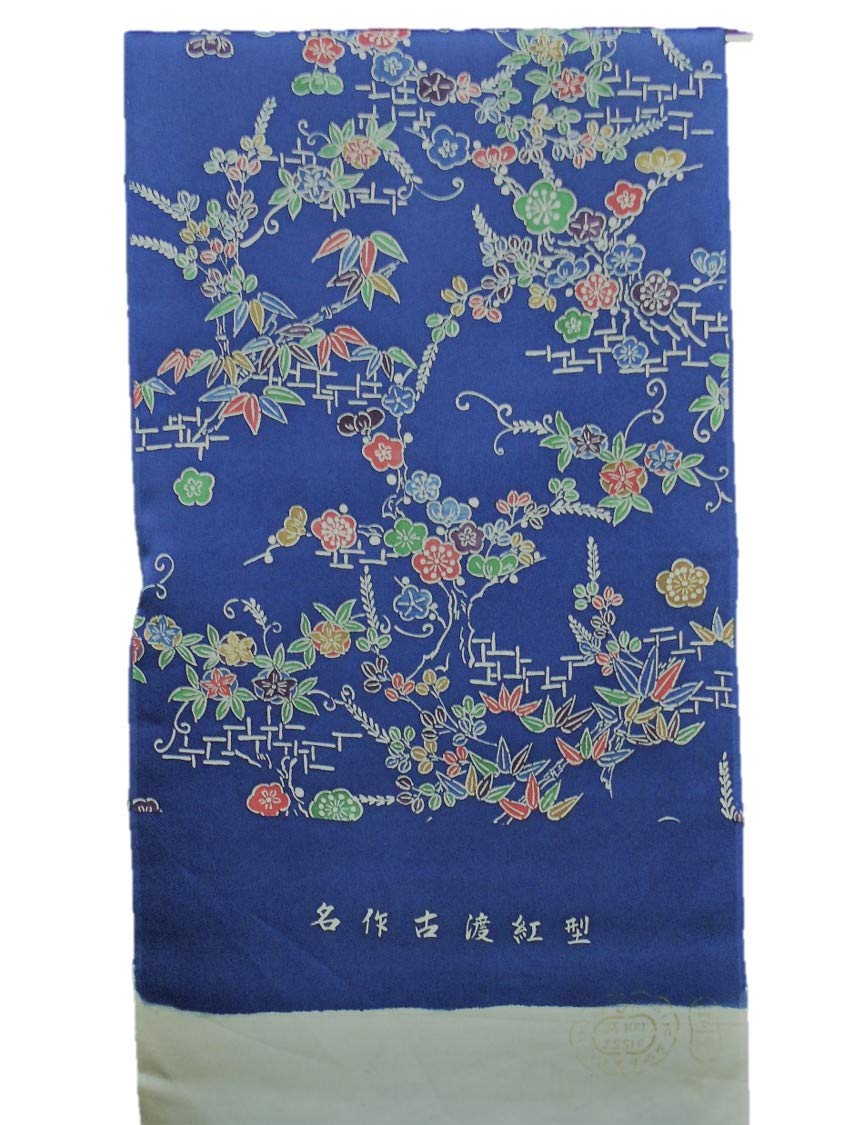 丹後ちりめん　優しい手描き(素描)の反物　無線友禅　反物　正絹　地紋 Amazon | 小紋反物【正絹】【手挿し友禅】【紅型調】【ブルー】【丹後