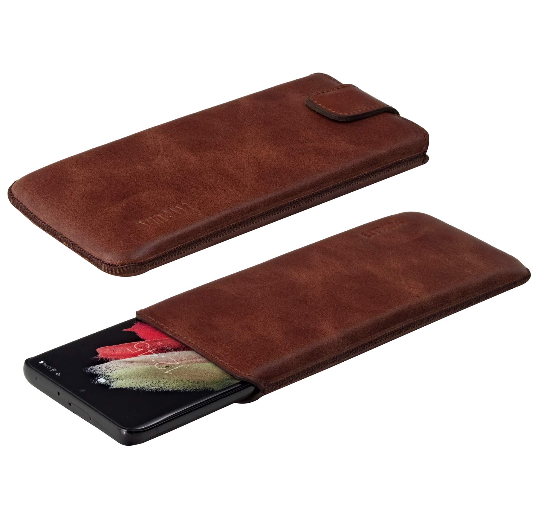 Suncase ECHT Ledertasche Leder Etui *Slim-Edition* kompatibel mit Samsung Galaxy A57 5G Hülle (mit Rückzugsfunktion und Magnetverschluss) in Rustik-Mocca braun