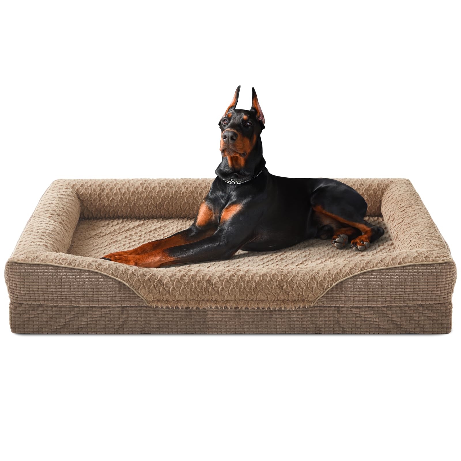 FURTIME XXL Orthopedic Memory Foam Dog Bed, Waterproof Fabric and Egg Shaped Memory Sponge Promotes Health and Pressure Relief Design, Therapeutic Bed for Large Dogs, 122x89x19cm（Brown） — image 1