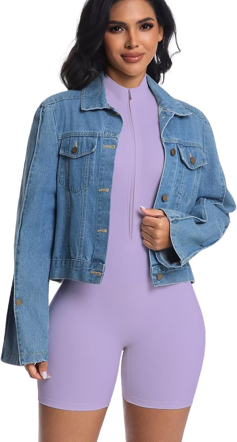Women Workout Jumpsuit Short Sleeve Zip Up Romper Bottom Shorts Tummy Control One Piece Bodysuit