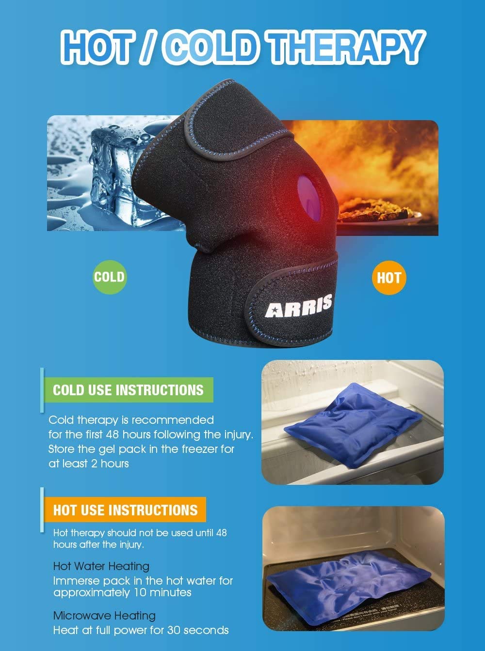 ARRIS Ice Pack for Knee Injuries, Reusable Hot Cold Therapy Knee Wrap