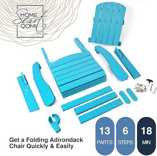 Miniatura 6 de Silla Adirondack plegable, sillas de plástico resistentes a todo tipo de clima, con soporte para tazas, se pliega o despliega fácilmente en 1