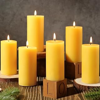MAKALONE 6 Pack Pure Beeswax Pillar Candles 2x4in - 210 Hour Burn, Dripless Smokeless, Natural Air Purifier for Home, Meditation, Parties