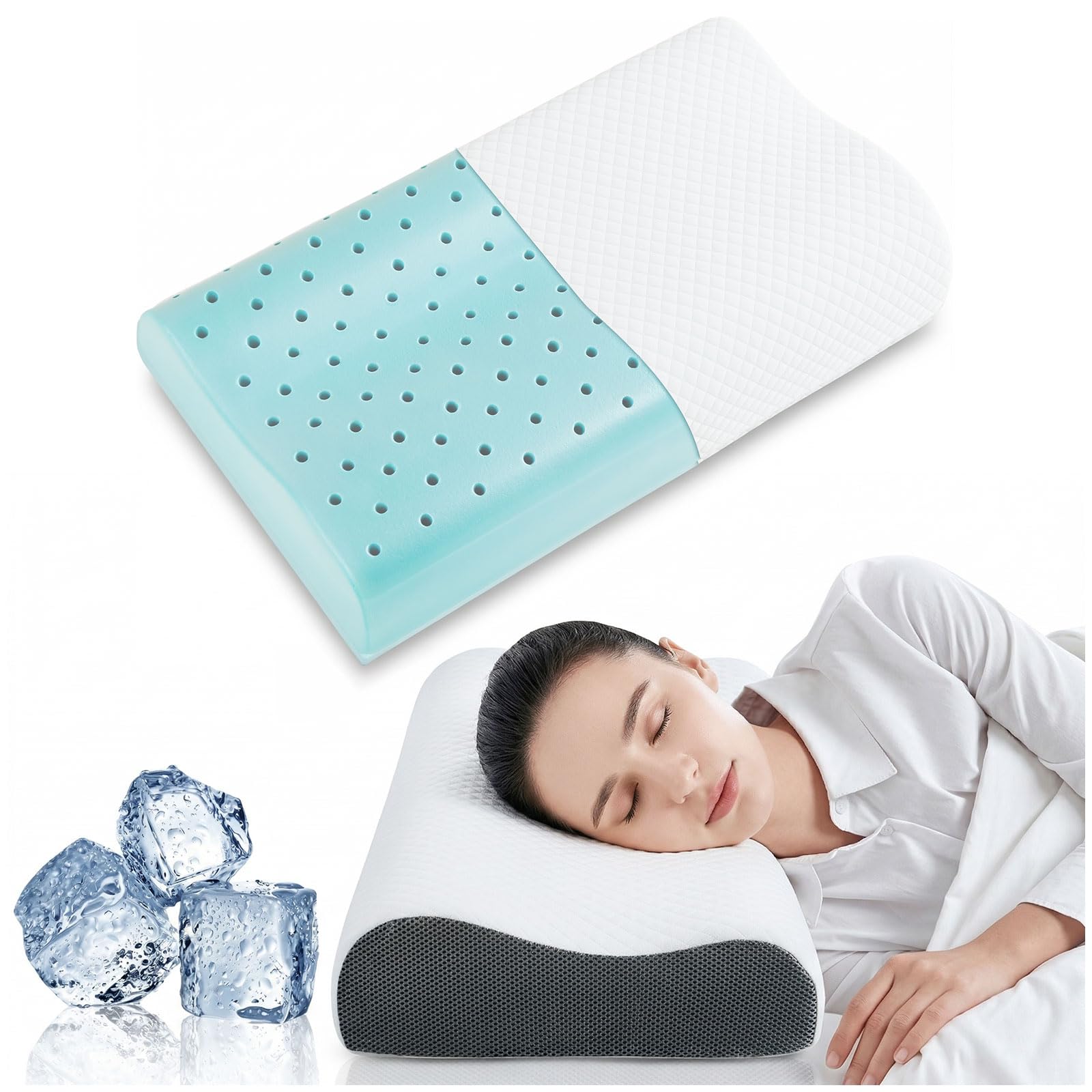 Cuscino cervicale in memory foam per supporto cervicale, cuscino ortopedico ergonomico per chi dorme sul lato posteriore, 150 fori traspiranti, certificazione Oeko-TEX e CertiPUR-US, 60 x 35 x