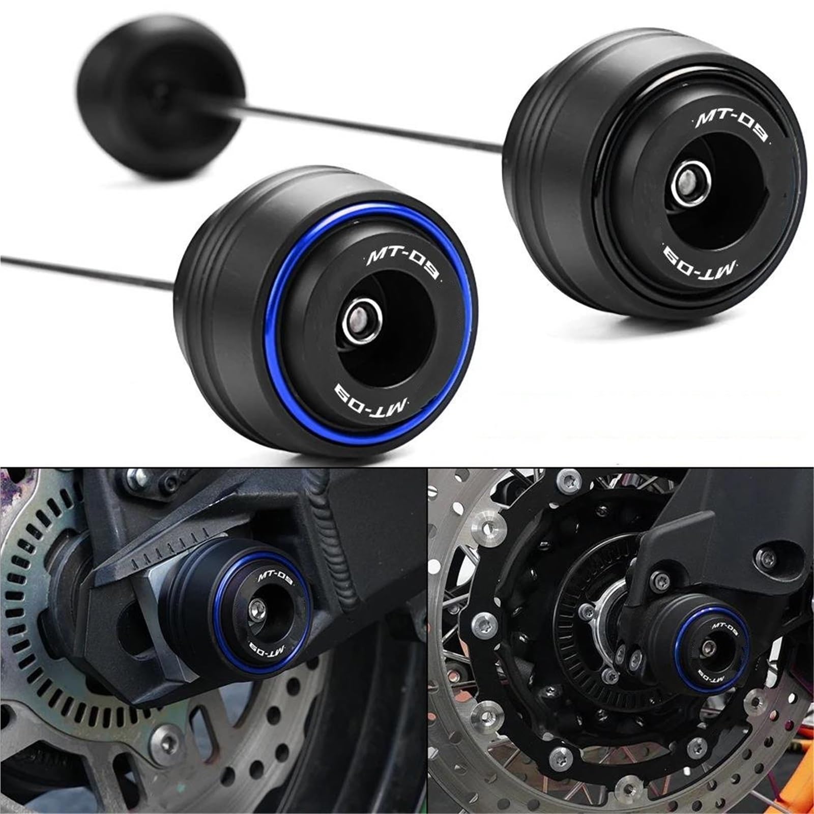 Protezione Anticaduta Per Forcella Anteriore E Posteriore Per Motocicletta Per YAMAHA MT09 MT-09 SP MT 09 2024 2025 Moto Tamponi Ruota Forcella Asse Anteriore e Poste(Blu,Anteriore Posteriore)