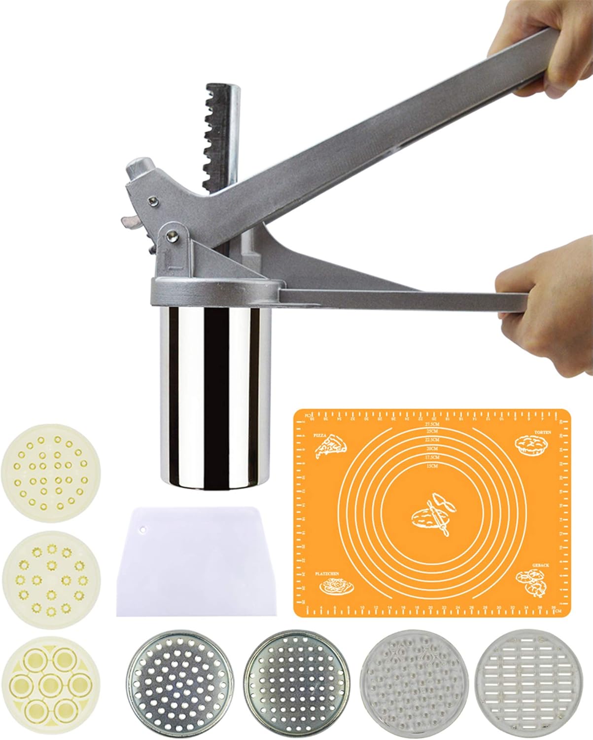 Noodle Maker, FantasyDay Heavy Duty Stainless Steel Manual Pasta Maker Machine Kitchen Tool -Professional Fresh Pasta Machine Lasagne Spaghetti Tagliatelle Ravioli Maker with 7 Cut Press Blade Setting