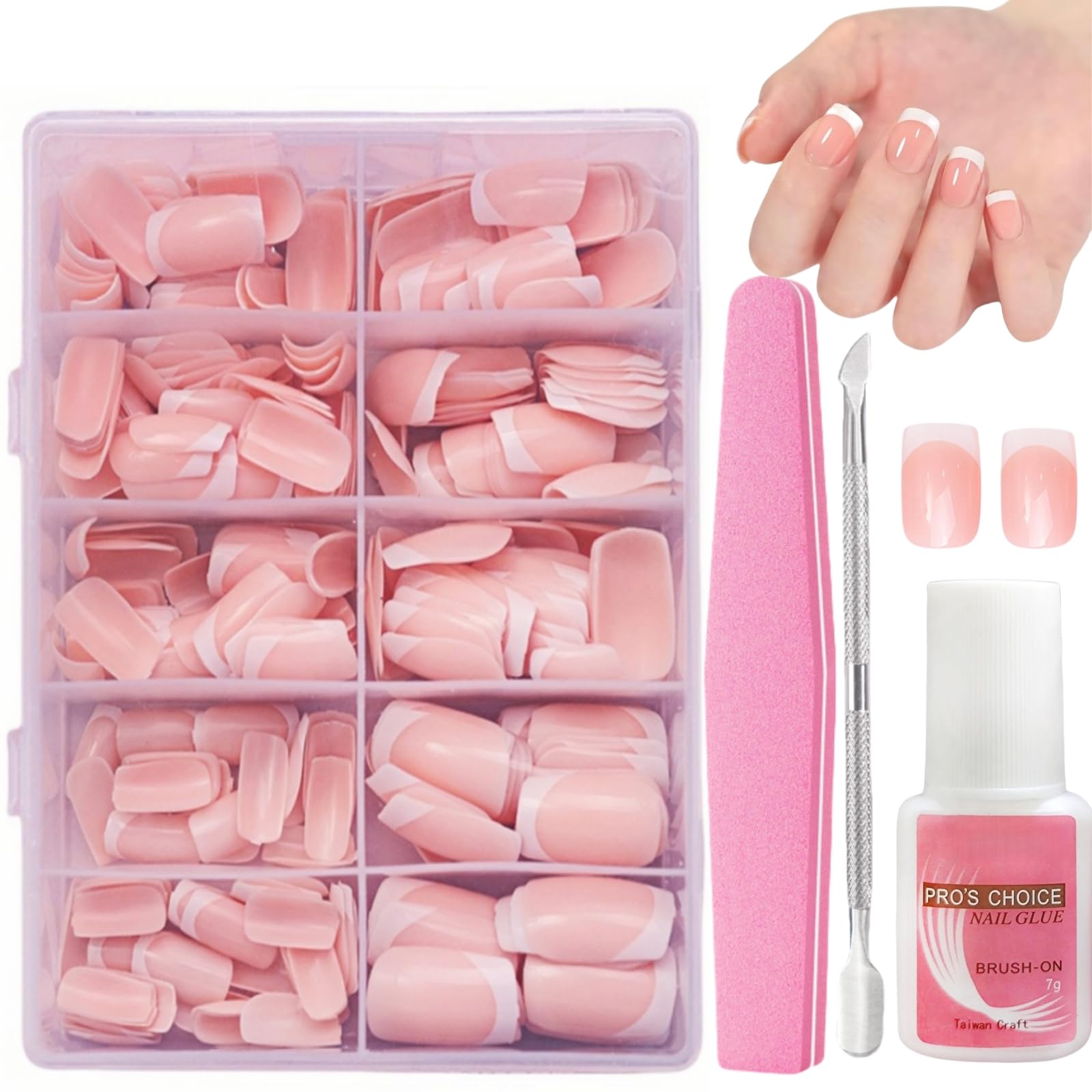 French Tip False Nails, 240Pcs French Manicure Kit, Fake Nails White Tip-Frenchs False Nail Kit, FrenchTip Press On Nail