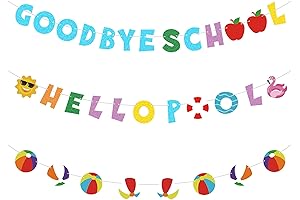 Goodbye School Hello Pool Banner, Glitter Party Decorations