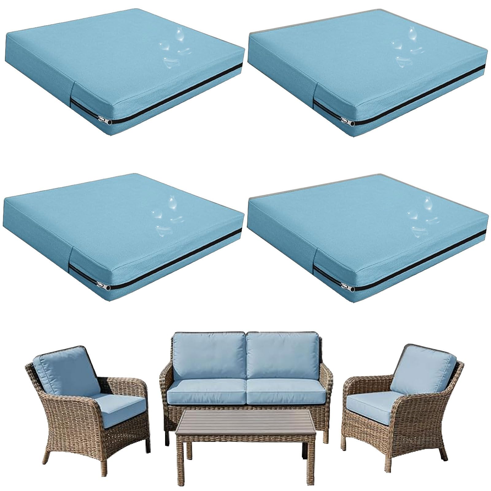 Replacement Outdoor Cushion Covers Waterproof, 65x65 60x60 50x50cm set of 6/4/2/1 Garden Sofa Seat Cushion Slipcover With Zipper for Chairs, Patio and Rattan furniture(Color10,33x65x10cm(4pcs))